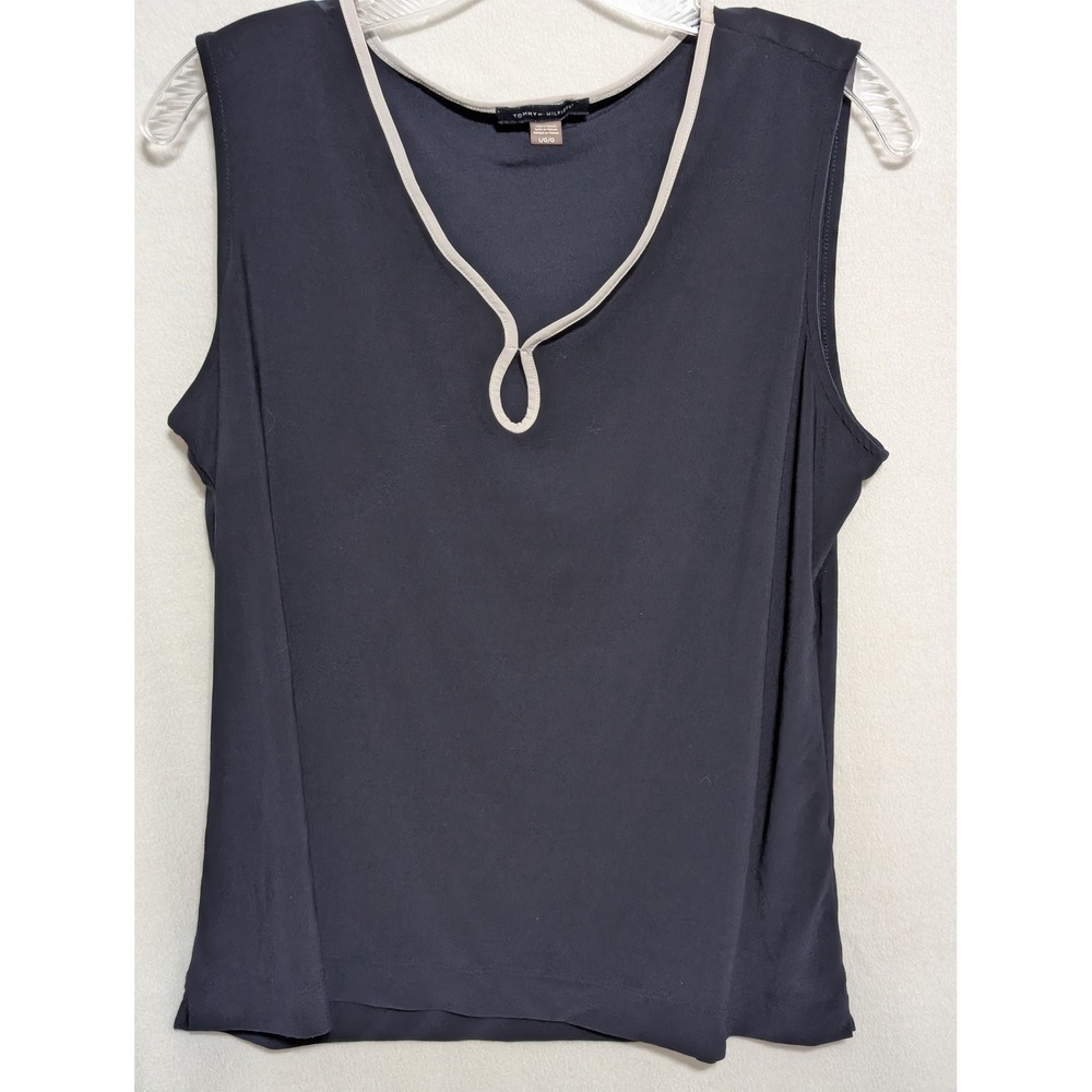 Tommy Hilfiger Navy Blue Sleeveless Keyhole Neckline Shell Top L